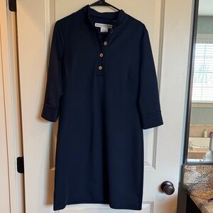 Gretchen Scott Navy Dress with Gold Button Detail